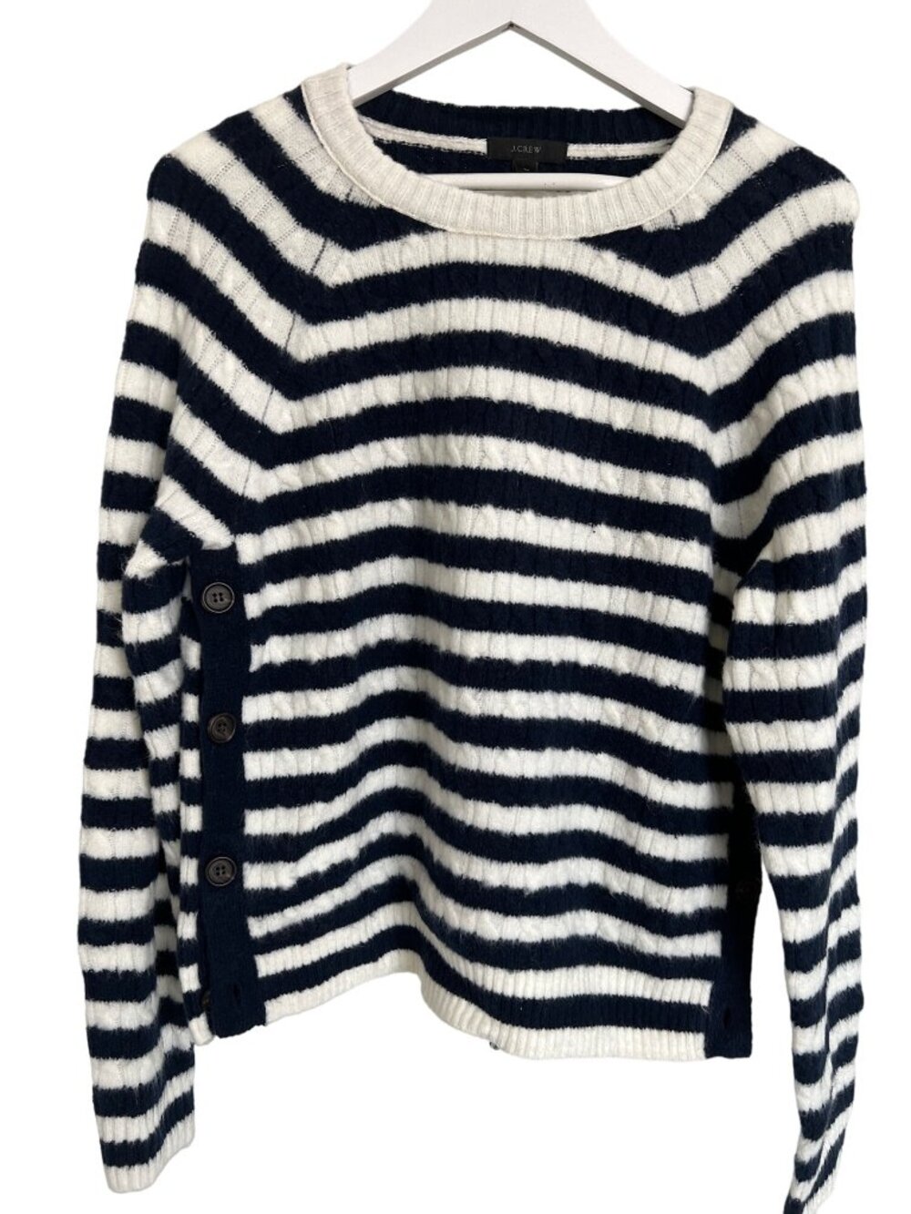J. Crew Navy & Ivory Striped Button Side Sweater - Picture 3 of 6